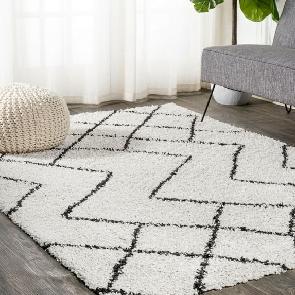 JONATHAN Y LONDON SHAG 5 x 8 Area Rug, Inca Moroccan Diamond - Beige/Dark Gray, SHG101A-5