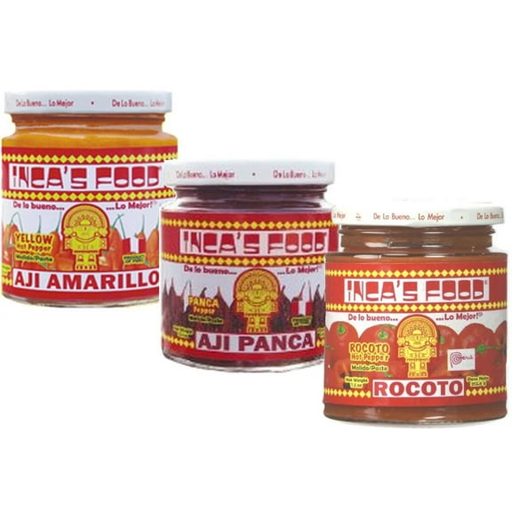 Inca's Food Mixed Sampler - Aji Amarillo, Aji Panca, and Aji Rocoto - (3) 7.5 Oz Jars