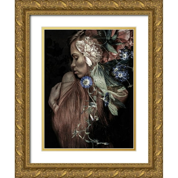 Incado 12x14 Gold Ornate Wood Framed with Double Matting Museum Art Print Titled - Botanical Woman No. 1