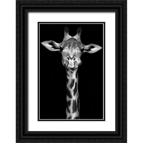 Incado 13x18 Black Ornate Wood Framed with Double Matting Museum Art Print Titled - Giraffe