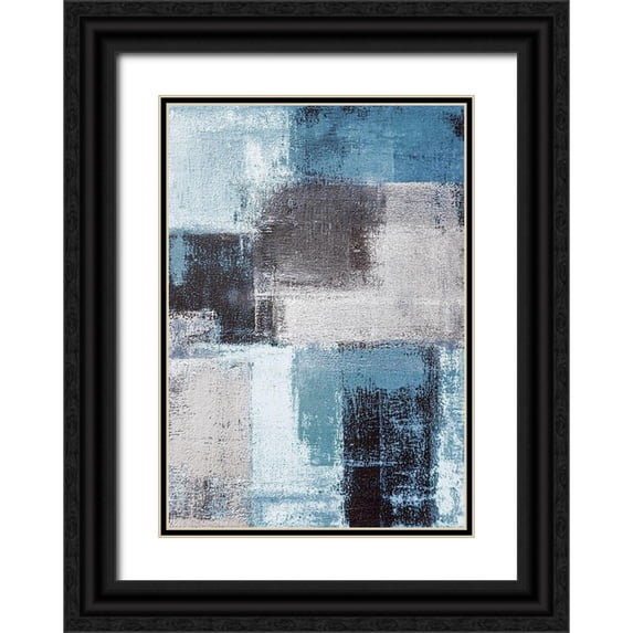 Incado 14x18 Black Ornate Wood Framed with Double Matting Museum Art Print Titled - Abstract Blue III