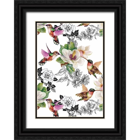 Incado 14x18 Black Ornate Wood Framed with Double Matting Museum Art Print Titled - Colibris