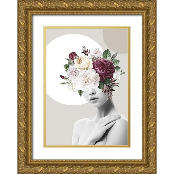 Incado 14x18 Gold Ornate Wood Framed with Double Matting Museum Art Print Titled - Flower Hat II
