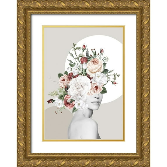 Incado 14x18 Gold Ornate Wood Framed with Double Matting Museum Art Print Titled - Flower Hat I