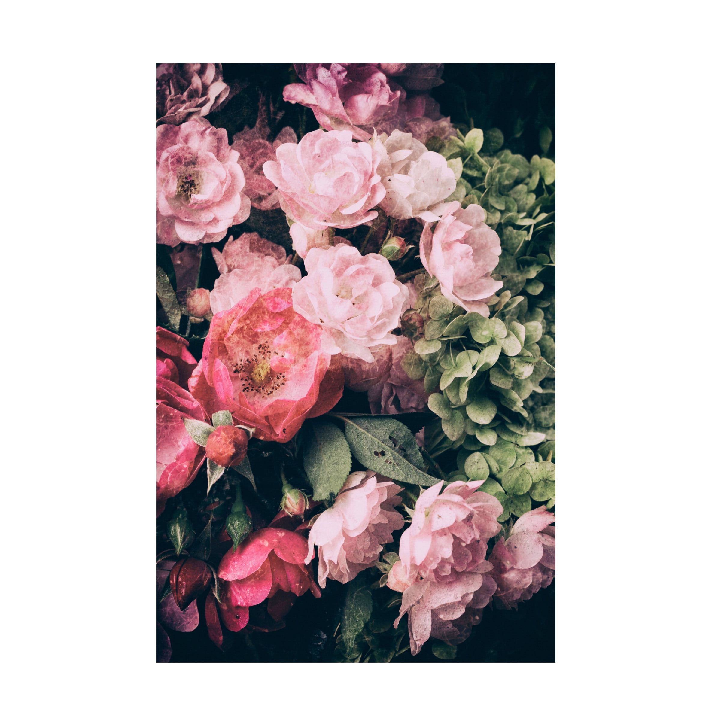 Floral Bouquet Giclee Canvas Print in Pink and Green