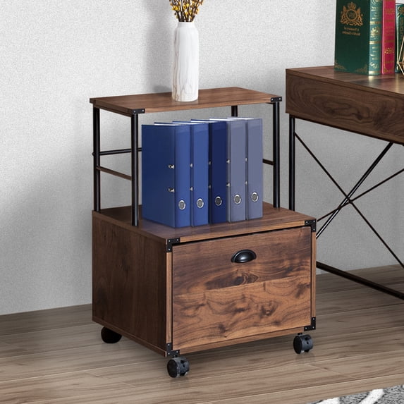 Incadozo Mobile File Cabinet with Shelf, Black