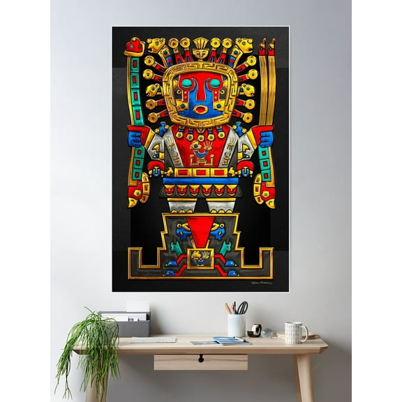 Incan Gods - The Great Creator Viracocha On Black Canvas Poster Wall Art, Modern Wall Decor For Living Room Bedroom, 8x12 UNFRAMED