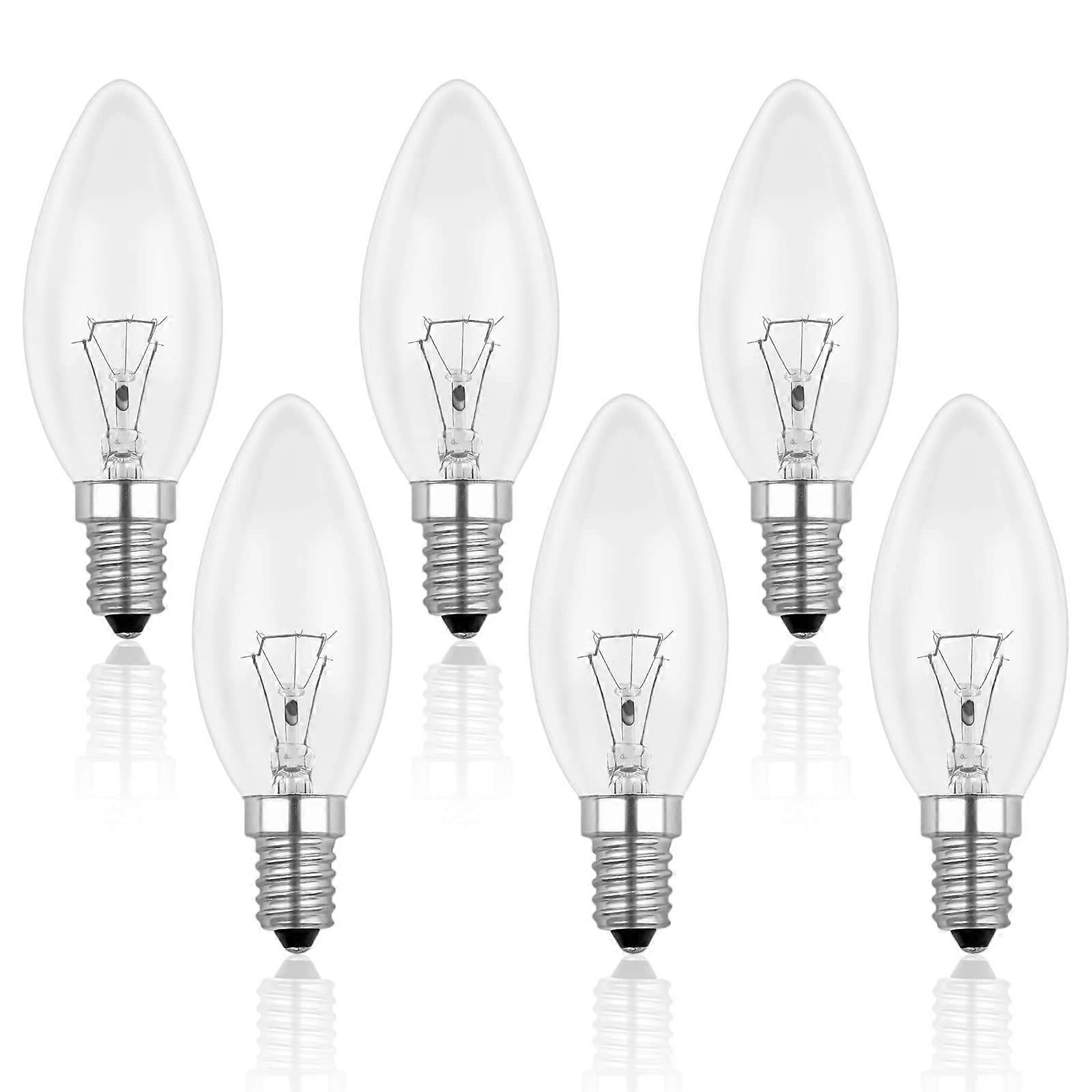Incandescent Candle Bulb E14 60W 230V, E14 Flame Bulb, Dimmable Warm White 2700K, 600LM, C35 Transparent Bulb, For Chandelier, Desk Lamp, Pack of 6