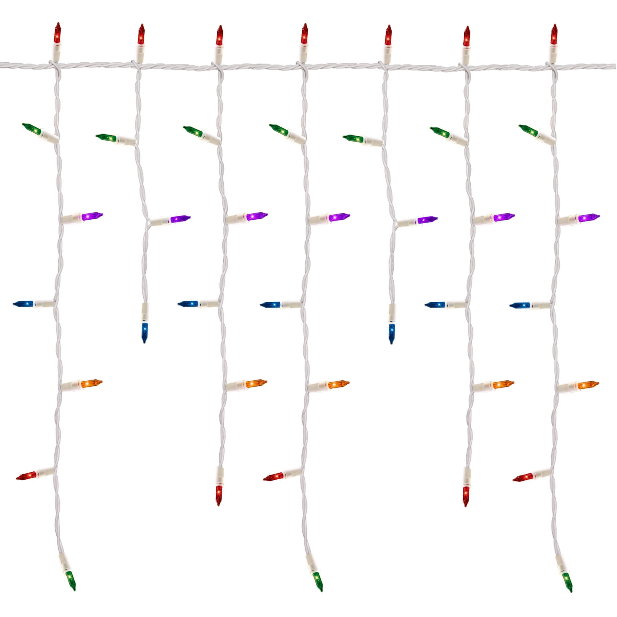 Incandescent Multicolor Icicle Christmas Lights, 300 Count, White Wire