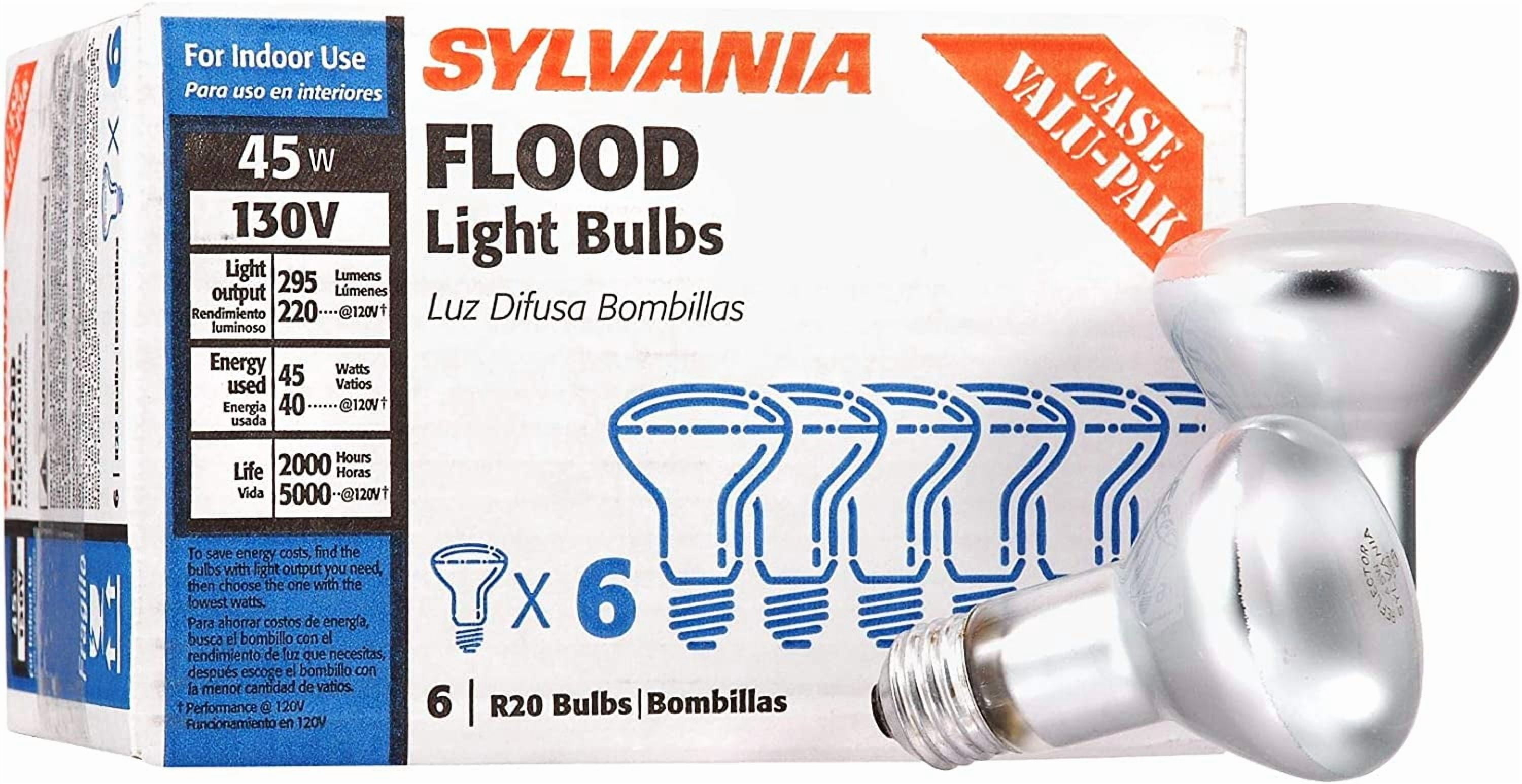 Incandescent R20 Flood Light Bulbs, 45W, 230 Lumens, 2850K, Warm White, Value Pack - 6 (15676)