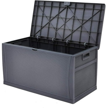 Incbruce Outdoor 120 Gallon Patio Deck Box with Handles, Decorative Wicker Pattern Container Cabinet Garden Storage Backyard Tool Box (Dark Grey)