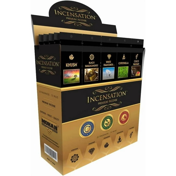Incensation Premium Incense Sticks (75 Packs of 12), Black/Charcoal