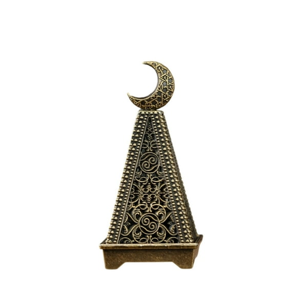 Incense Burner For Aroma Diffusion And Room Decoration, Conical Pagoda - Shaped Hollow Metal Copper Alloy Construction With Lunar Top And Intricate Patterns, Designed For