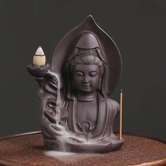 Incense Burner Creative Purple Clay Backflow Incense Burner Guanyin Shape Aromatherapy Burner Home Craft Accessories Meditation Accessories