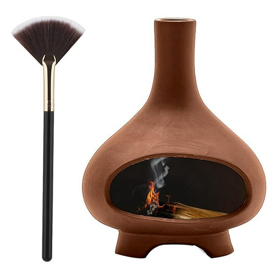 Incense Burner Handmade Ceramics Incense Burner Chimney Dish Smudge Bowl for Sticks Sage with Brush,1 x incense holder 1 x brush,Photo Color