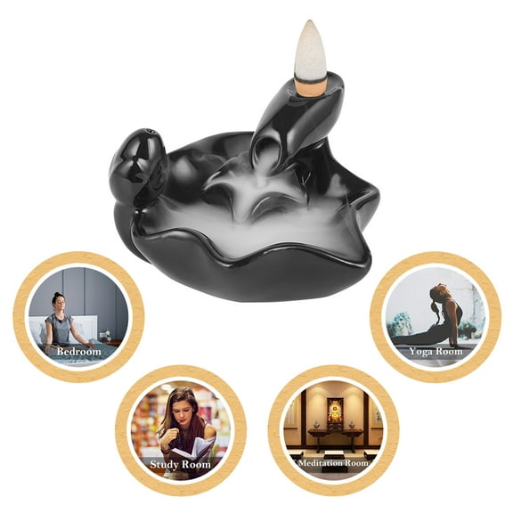 Incense Burner Holder Black Porcelain backflow Holder With 10 PCs Cones Sticks