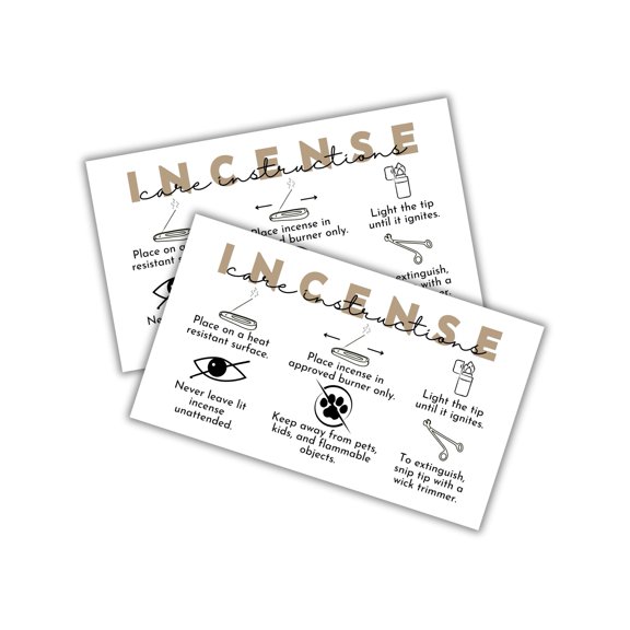 Incense Care Instruction Cards  50pk 2x3.5 Client Minimalist How to Use Powder Loose DIY Template Packaging Inserts Warning Labels Scents
