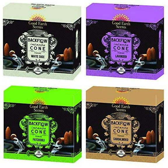 Incense Dhupa Good Earth Scents Assorted Back Flow Cones for Meditation, Yoga and Purification - 4 Varieties (Balance)