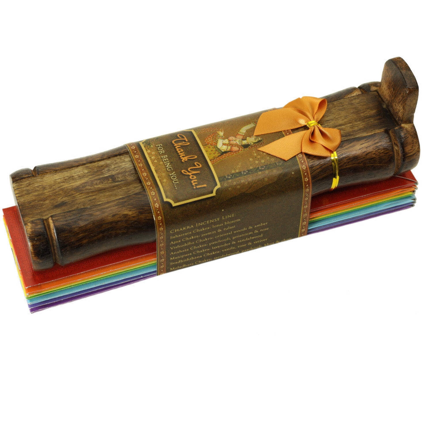 Incense Gift Set - Bamboo Burner + 7 Chakra Incense Sticks Packs & Love Greeting - Divine Mystery