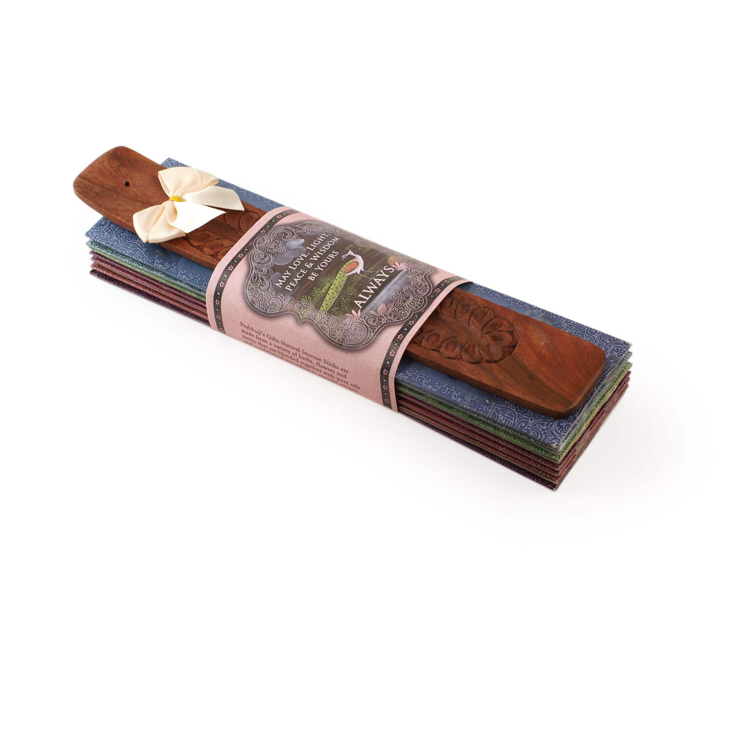 Incense Gift Set - Flat Burner + 7 Harmony Incense Stick  Greeting May Love, Light, Peace  Wisdom be Yours Always