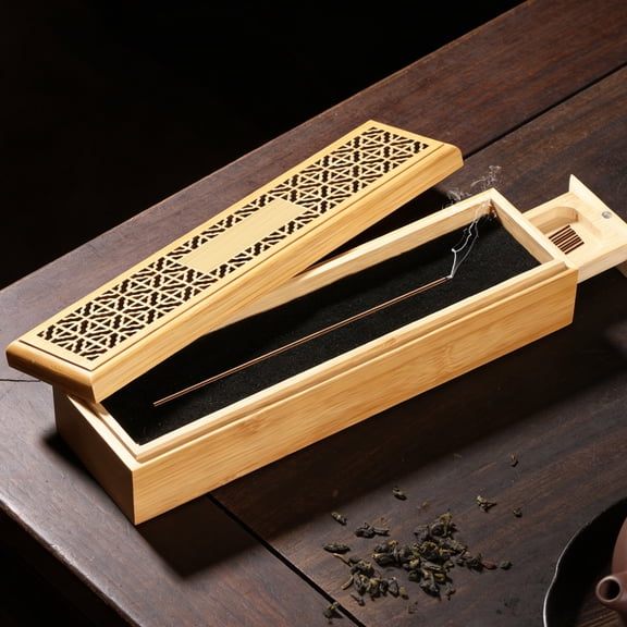 Incense Holder Burner with Storage Wooden Coffin Incense Stick Holder Box Ash Catcher for Yoga Room Bedroom Studyroom Office Double Layer