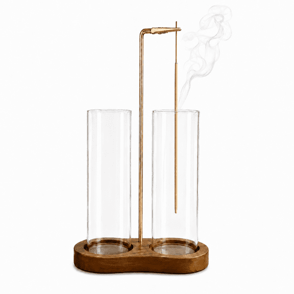 Incense Holder, Hang Upside Down Incense Sticks Burner Holder Storage with Glass Ash Catcher,Ideal Gift for Meditation, Yoga, Zen, Spa & Home Room Decor (Brown)