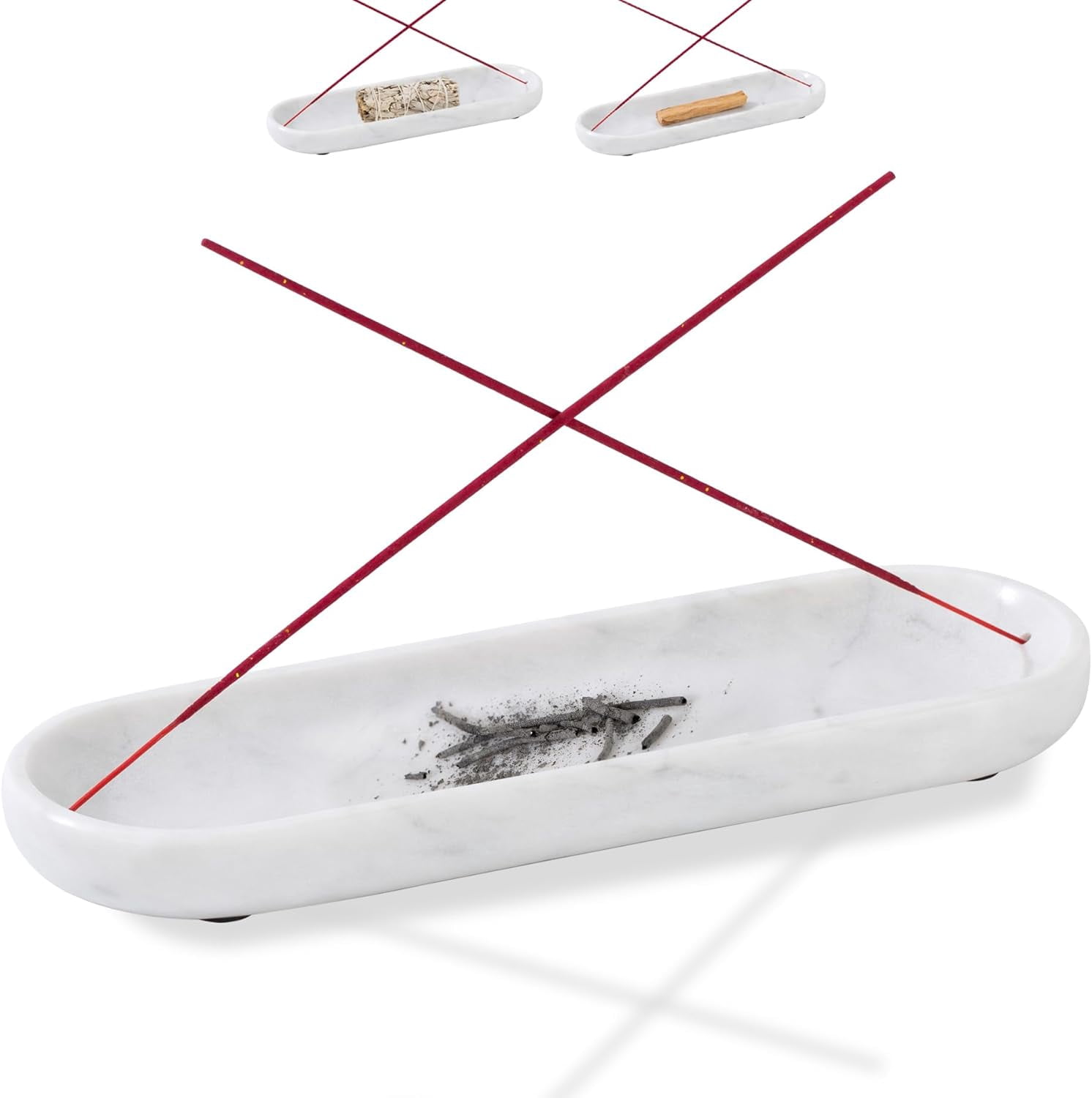 Incense Holder, Natural Marble Burner, Stick Holder for Meditation, insence-Sticks 10.6inch Ash Catcher (White)