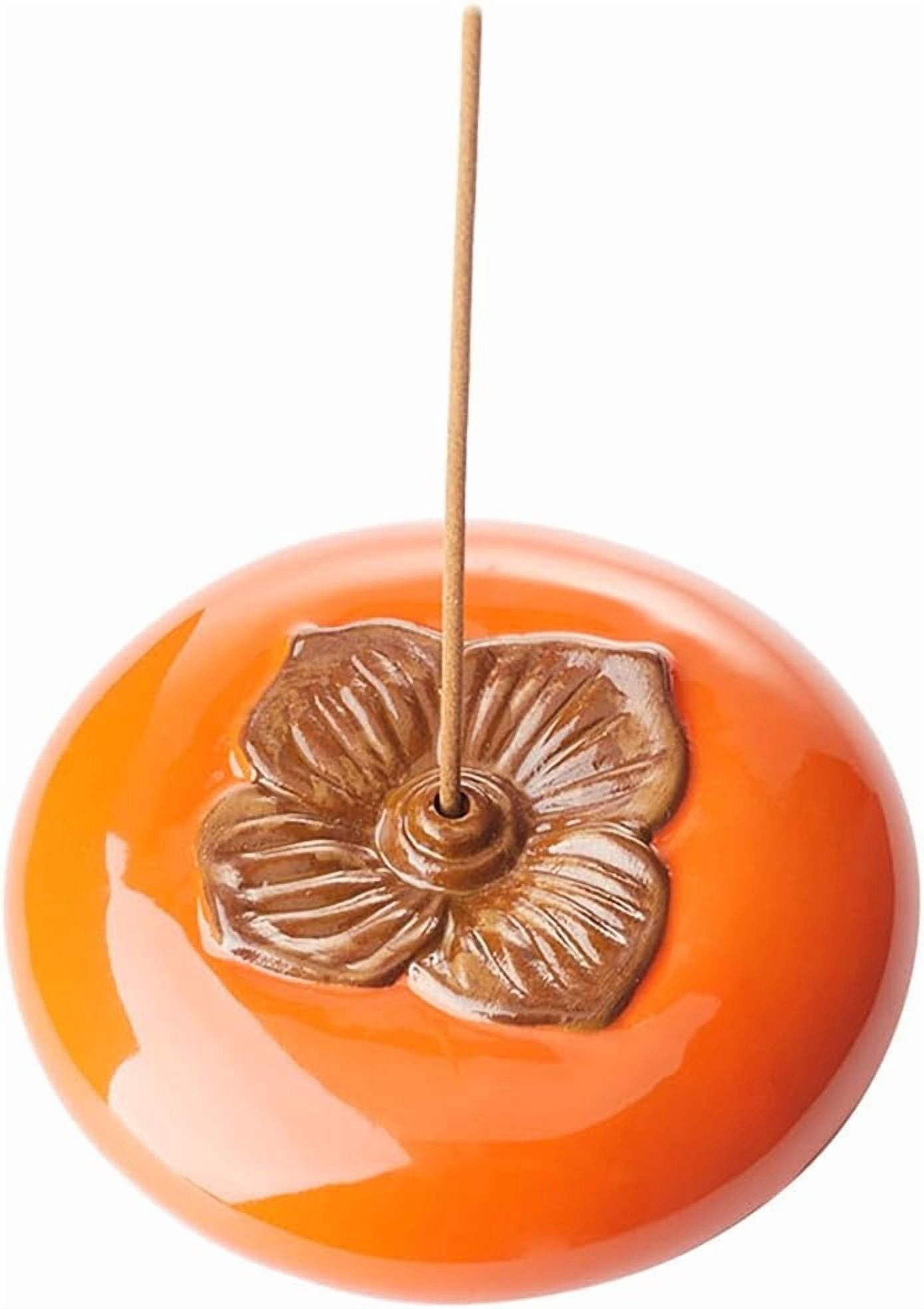 Incense Holder Orange Ceramic Incense Stick Burner Persimmon Shape Creative Handmade Incense Tray Support Stand Porcelain Coil Base for Studio Living Room Home Fragrance Decoration