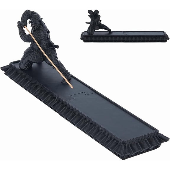 Incense Holder Samurai Incense Burner Black Incenses Holder with Storage Box Ash Catcher Warrior Incenses Burner for Aromatherapy Meditation Room Decor