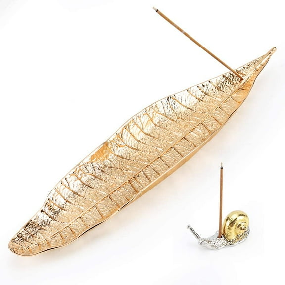Incense Holder Set - Leaf and Snail Incense Burner,Incense Holders for Sticks Ash Catcher,Durable Zinc Alloy Materia,Modern Natural Design,Incense Ash Catcher Tray,Best for Meditation,Yoga,Home,Office