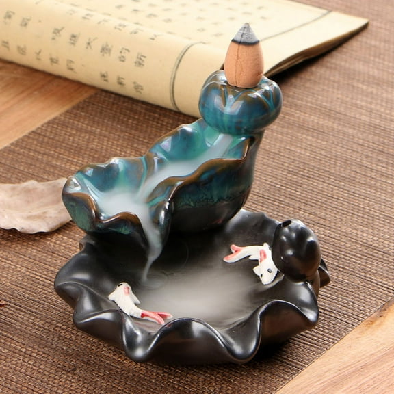 Incense Holder Waterfall Incense Burner Ceramic Backflow Zen Incense Fountain Machine Diffuser Burner Cone Holder for Spiritual Aromatherapy Gifts Set Home Decor