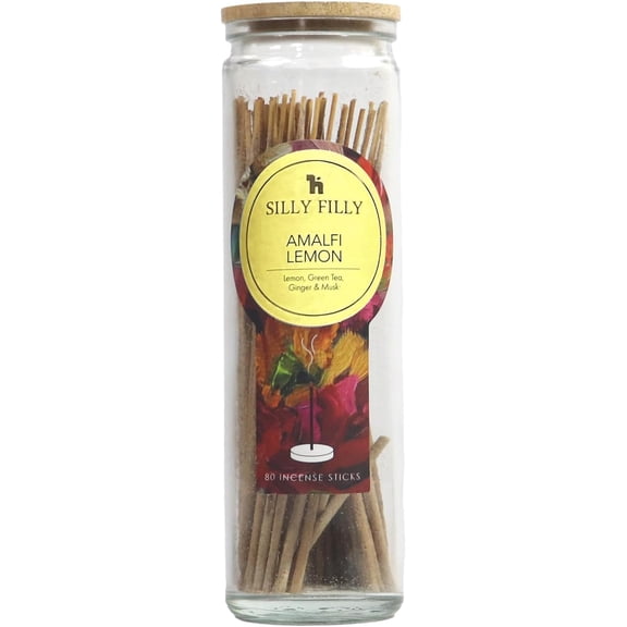Incense Sticks | Amalfi Lemon | Set of 80 (6" Each) in Glass Jar | Therapeutic and Anti-Stress