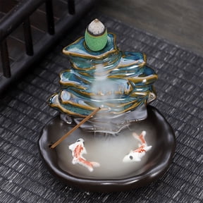 Incense Waterfall, Gaqring Ceramic Backflow Incense Burner, Beautiful Scenery Aromatherapy Ornament Home Yoga Decoration, Blue