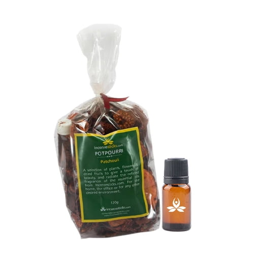 Incensesticks Patchouli Potpourri, 120g, 5 ml Bottle of Pure Patchouli Essential Oil
