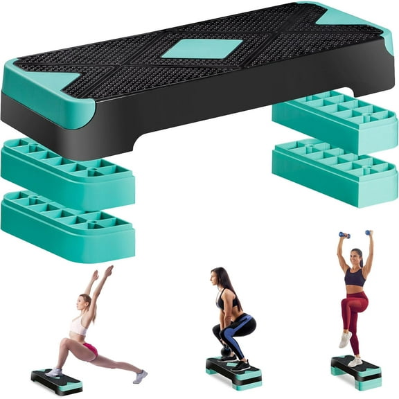 Inch Aerobic Exercise Step Platform for Home Gym, 4” 6” 8”Adjustable Risers for Step up Fitness Workout, Stepper Step Trainer, Green
