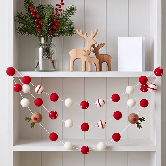 Inch Christmas Felt Ball Garland, Wool Felt Ornament String for Xmas Tree Mantel Fireplace Wall Home Party Holiday Decor
