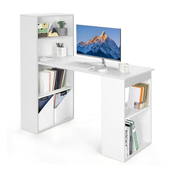 Inch Computer Desk with 4-Tier Bookcase and CPU Stand