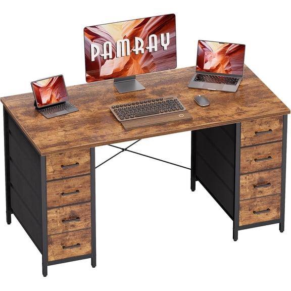 Inch Computer Desk with 8 Fabric Drawers PC Gaming Desk  Office Study Work Writing Table for