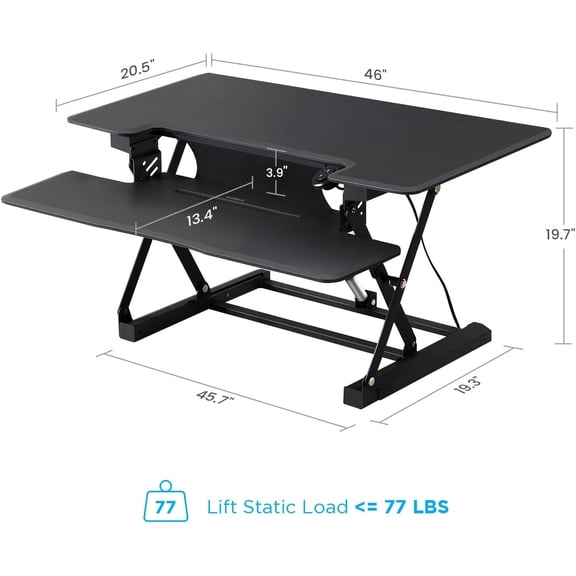 Inch Electric Standing Desk Converter with Quiet Motor, Ergonomic Height Adjustable Sit Stand Workstation for Home Office, Dark Gray