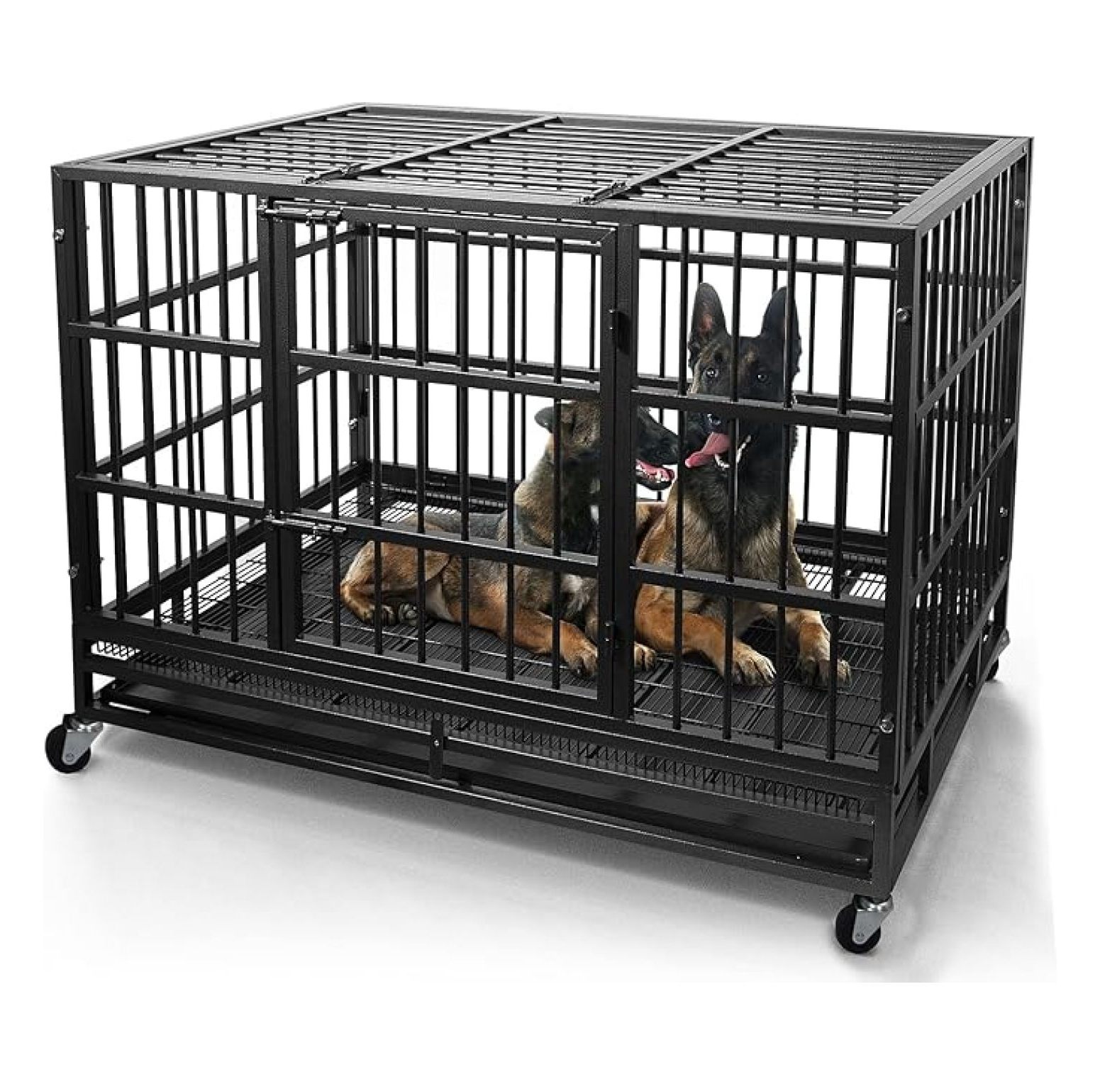 Dog Box Locks Inch Heavy Duty Dog Crate Cage Kennel with Wheels, High Anxiety ...