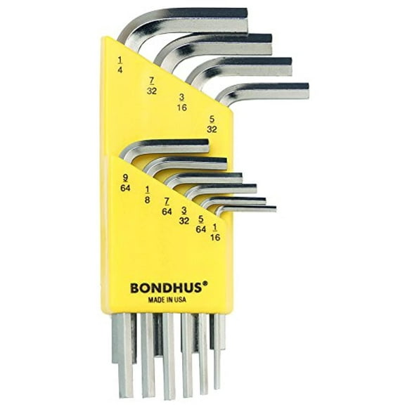 Inch Hex (Allen) Short Arm L-Wrench Set, 10pcs 1/16" to 1/4", Protanium High Torque Steel With Briteguard Chrome Finish - Bondhus USA