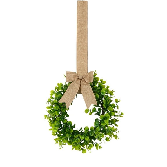 Inch Mini Wreath Summer Greenery with Burlap Ribbon for Front Door Farmhouse Kitchen Cabinet Porch Wall Window