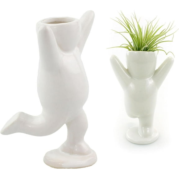 Inch White Ceramic Happy Person Shaped Planter for Air Plants - (Air Plant Holder ) - Table Top Display Vases  Planters for Air Plants  Other Mini Plants