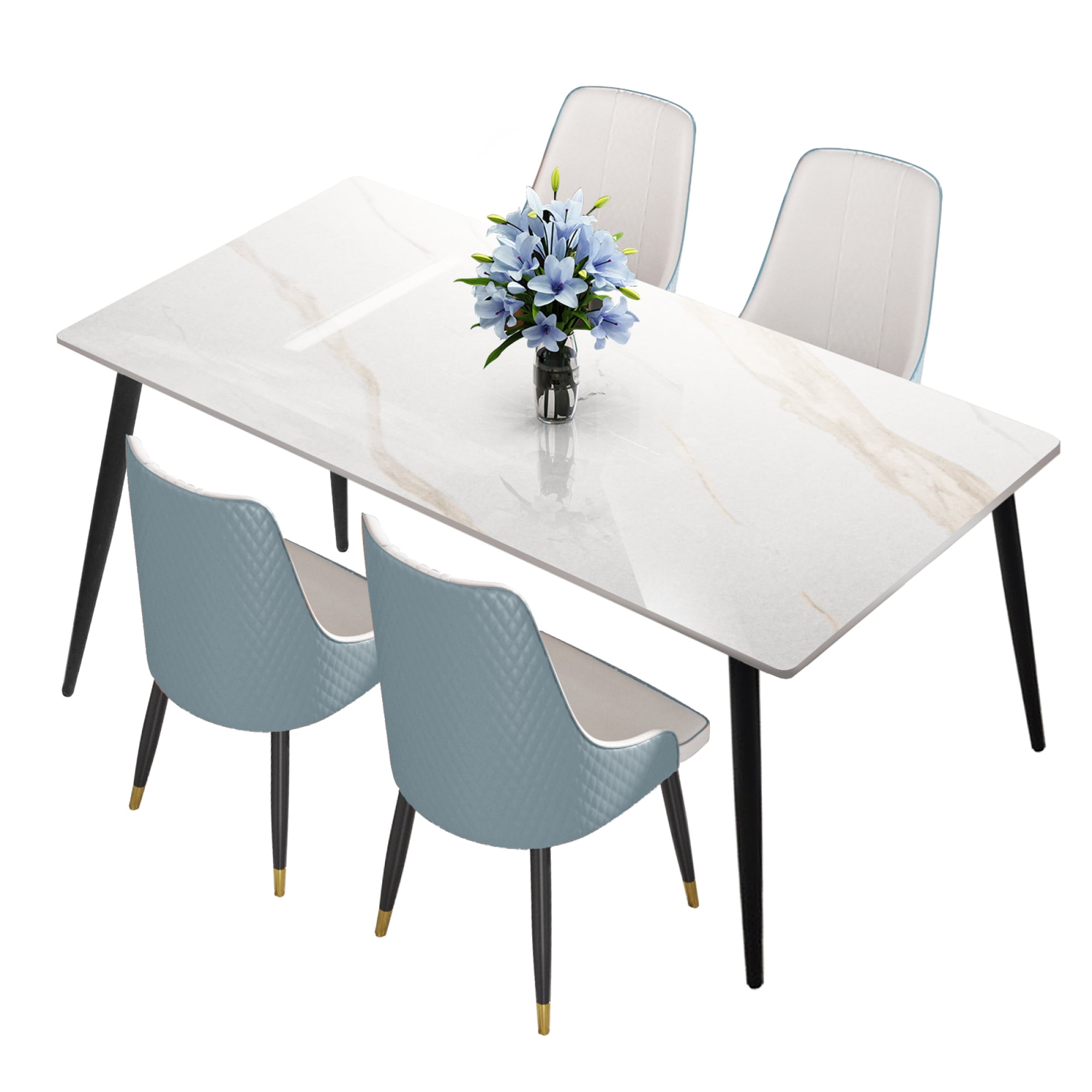 -Inch White Sintered Stone Dining Table: Elegant Marble-Porcelain Table ...