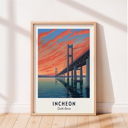 Incheon Travel Bridge South Korea Cityscape Poster , Poster Print Only