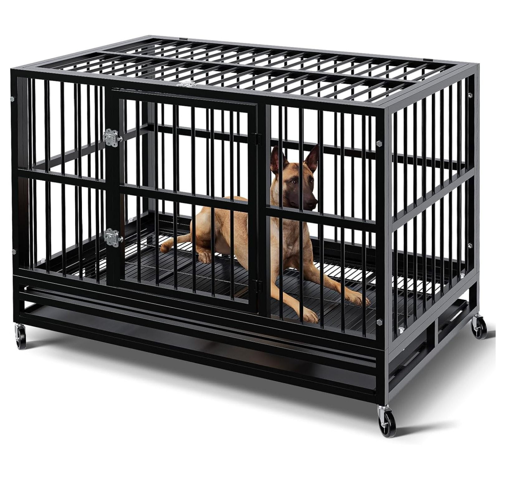 Inches Heavy Duty Indestructible Dog Crate, Escape Proof Dog Cage