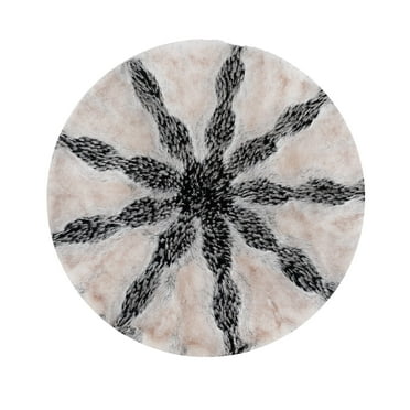 Inchgrass Round Faux Fur Rug Circle Rugs Fluffy Shaggy Rugs Fuzzy Area Rug Plush Circle Floor Carpet Mat for Bedroom Floor Beige Black, 4.6 x 4.6 ft Round