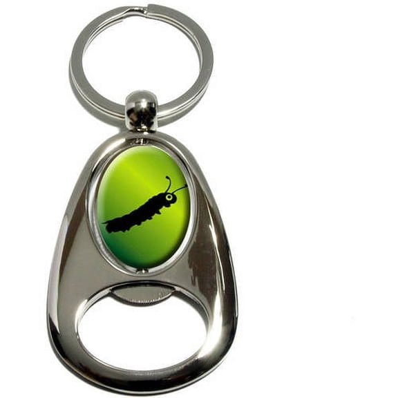 Inching Along Caterpillar, Chrome Plated Metal Spinning Oval Design Bottle Opener Keychain Key Ring