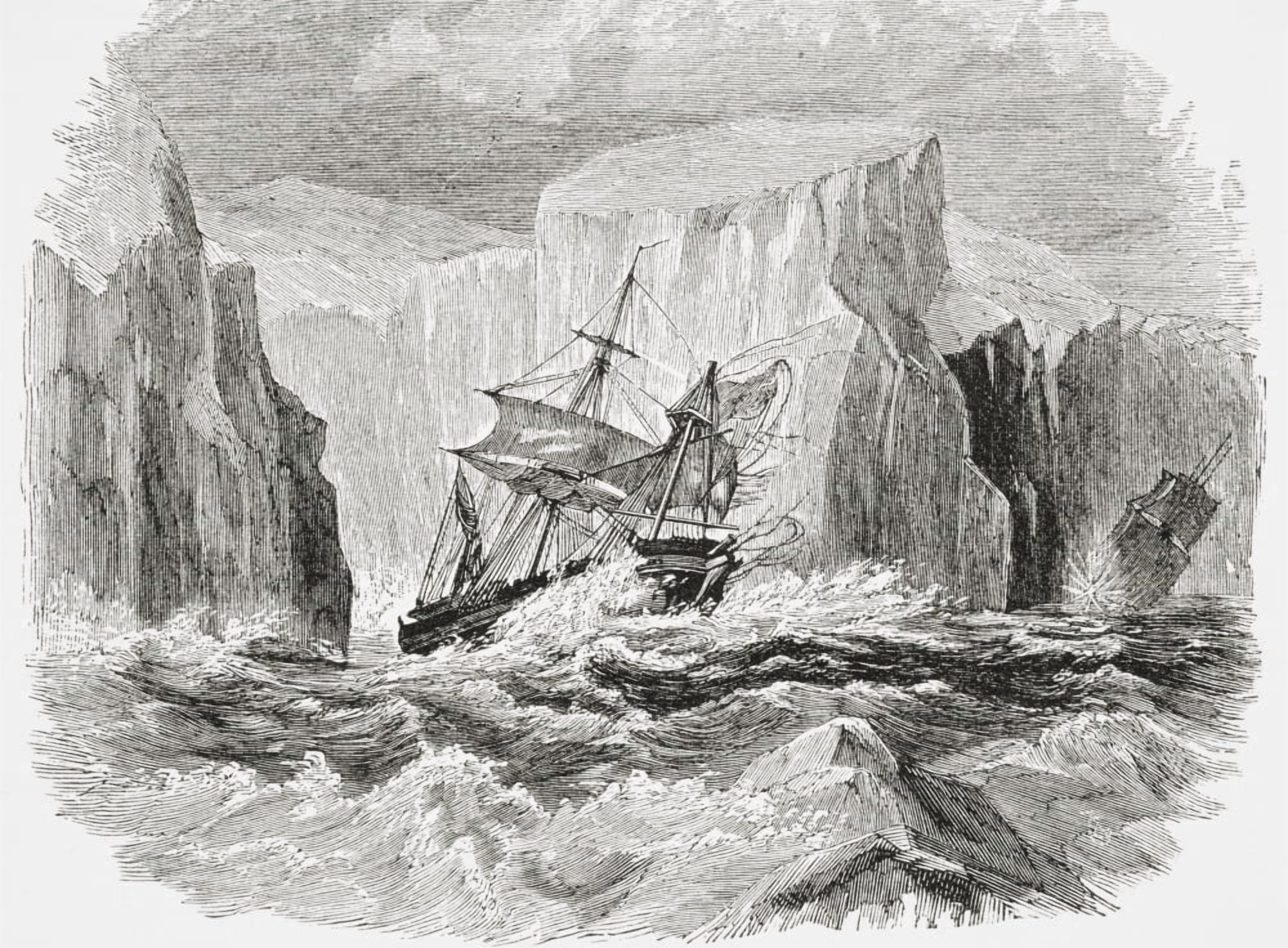 Incident From James Clark Rosss Antartic Voyage Ships Erebus And Terror In The Pack Ice 1841 From The Gallery Of Geography Published London Circa 1872 Canvas Art - Ken Welsh Design Pics (17 x 12)