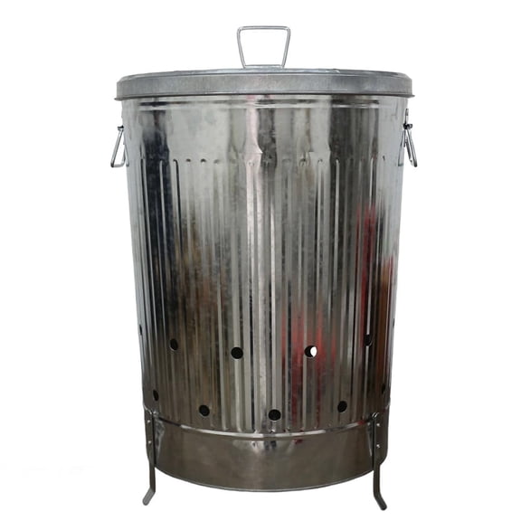 Incinerator Burn Barrel for Outside for Burning Trash Leaf - Metal Burn Can Cage Bin Container - Fire Can Paper Burner Outdoor, Flat Lid and Ventilation Holes, Galvanized Steel, 31 Gallon